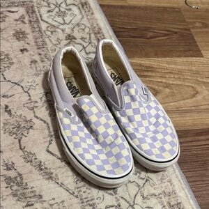 Vans Womens Lavender and Cream Checkered Slip-Ons
